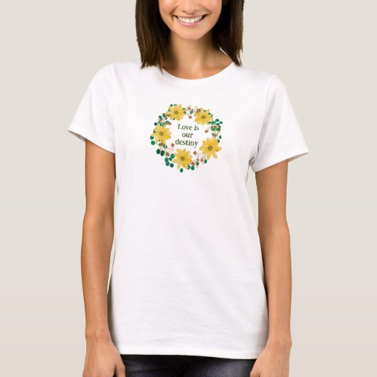 Elegant Yellow Daisy Wedding Floral Wreath T-Shirt (Vorderseite)