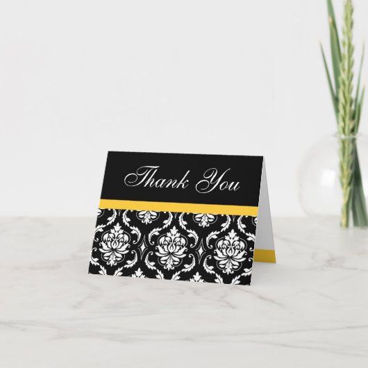 Elegant Yellow Damask Monogram Wedding Danke (Vorderseite)