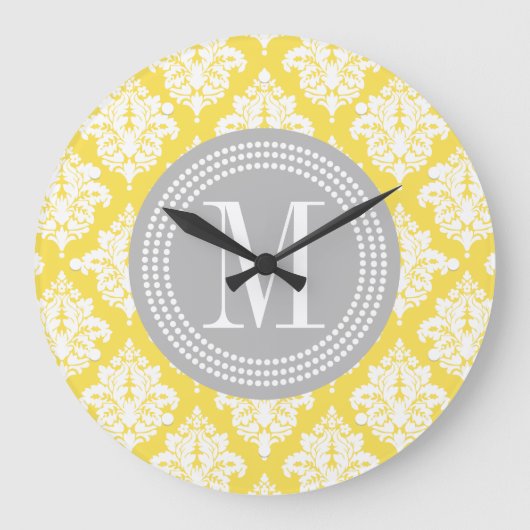 Elegant Yellow Damask Personalized Große Wanduhr (Vorderseite)
