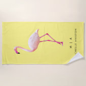 Elegant Yellow Flamingo | Monogram Custom Dry Strandtuch (Vorderseite)