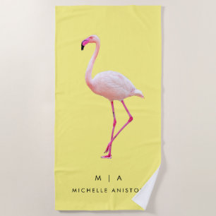 Elegant Yellow Flamingo   Monogram Custom Dry Strandtuch