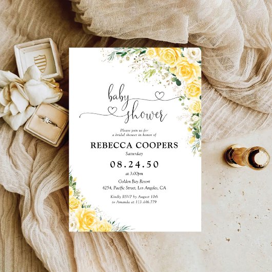 Elegant Yellow Floral Baby Shower Invitation Einladung