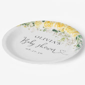 Elegant Yellow Floral Baby Shower Paper Plate Pappteller (Schrägansicht)