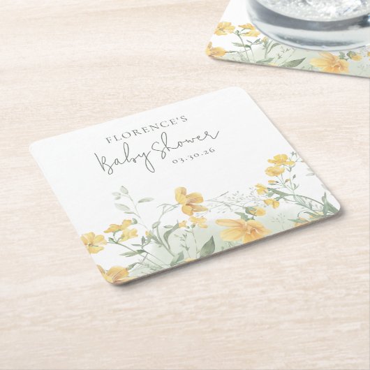 Elegant Yellow Floral Baby Shower Rechteckiger Pappuntersetzer (angewinkelt)