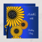 Elegant Yellow Floral Blue 40. Geburtstag Einladung (Vorne/Hinten)