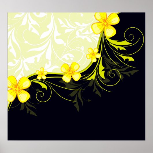 Elegant Yellow Floral Damask Poster (Vorne)