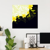 Elegant Yellow Floral Damask Poster (Heimbüro)