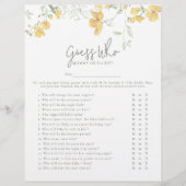 Elegant Yellow Floral 'Guess Who' Baby Shower Game Flyer (Vorne)
