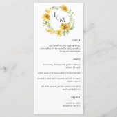 Elegant Yellow Floral Monogram Wedding Menükarte (Vorderseite)