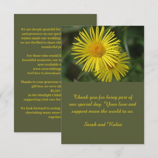 Elegant Yellow Floral Wedding Danke Card (Vorne/Hinten)