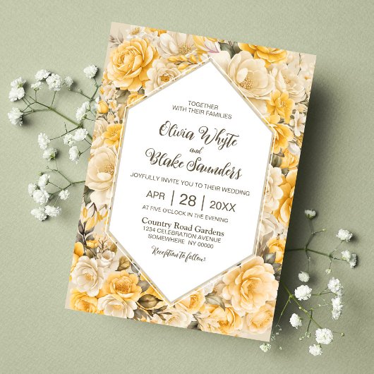 Elegant Yellow Floral Wedding Einladung