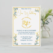 Elegant Yellow Floral Wedding Folieneinladung (Stehend vorne)