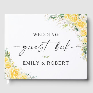 Elegant Yellow Floral Wedding Guest Book Gästebuch