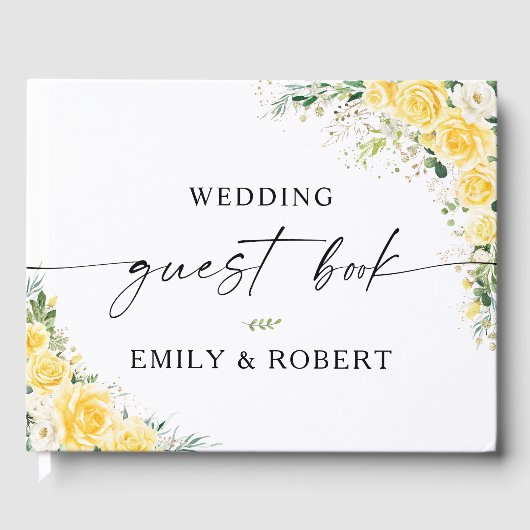 Elegant Yellow Floral Wedding Guest Book Gästebuch (Vorderseite)