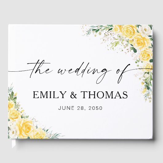 Elegant Yellow Floral Wedding Guest Book Gästebuch (Vorderseite)