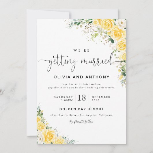 Elegant Yellow Floral Wedding Invitation Einladung (Vorderseite)