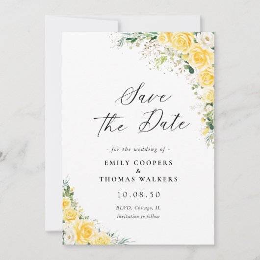Elegant Yellow Floral Wedding Save The Date (Vorderseite)