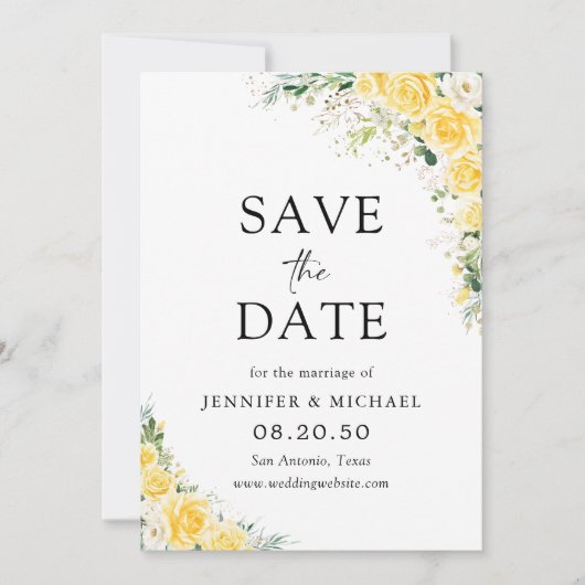 Elegant Yellow Floral Wedding Save The Date (Vorderseite)