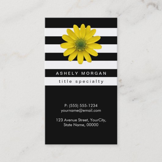 Elegant Yellow Gerbera Daisy - Schwarz-weiße Strei Visitenkarte (Vorderseite)