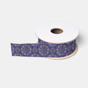 Elegant Yellow Gold Daisy & Snowdrop Mandala Blue Ripsband