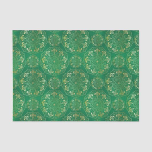 Elegant Yellow Gold Daisy Snowdrop Mandala Green Seidenpapier (Vorderseite)