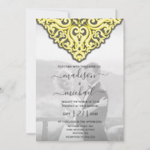 Elegant Yellow Gray Damask Wedding