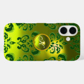 ELEGANT YELLOW GREEN DAMASK GEMSTONE MONOGRAMM Case-Mate iPhone HÜLLE (Rückseite (Horizontal))