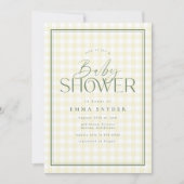 Elegant Yellow Green Gingham Baby Shower Einladung (Vorderseite)