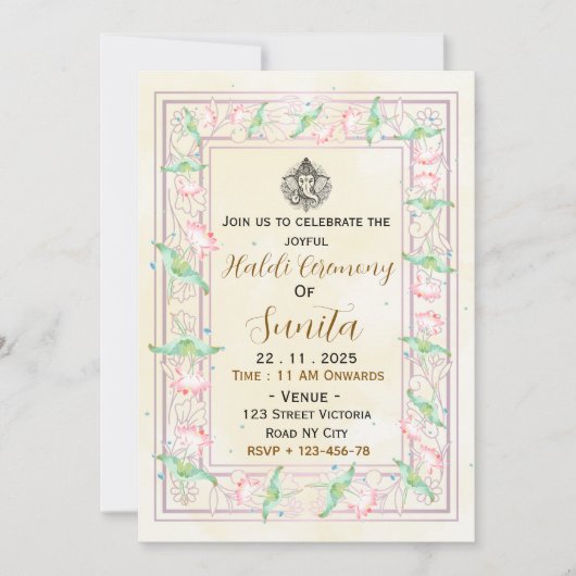 Elegant Yellow Haldi Ceremony Invitation Card Einladung (Vorderseite)