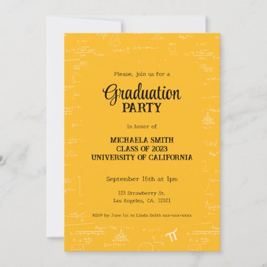 Elegant Yellow Hand-Lettering Math Graduation Einladung (Vorderseite)