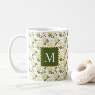 Elegant Yellow Hydragea Floral Monogram Kaffeetasse