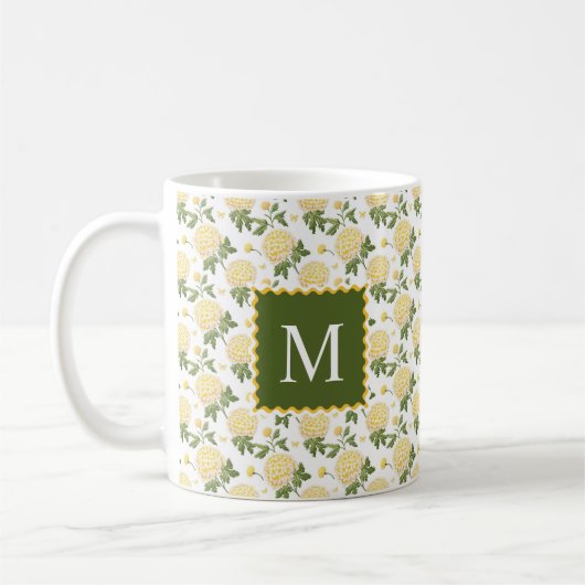 Elegant Yellow Hydragea Floral Monogram Kaffeetasse (Links)