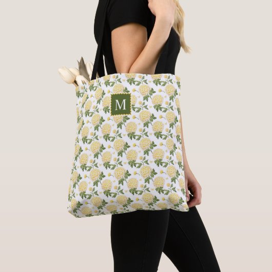 Elegant Yellow Hydragea Floral Monogram Tasche (Von Nahem)