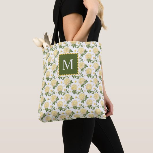 Elegant Yellow Hydragea Floral Monogram Tasche (Von Nahem)