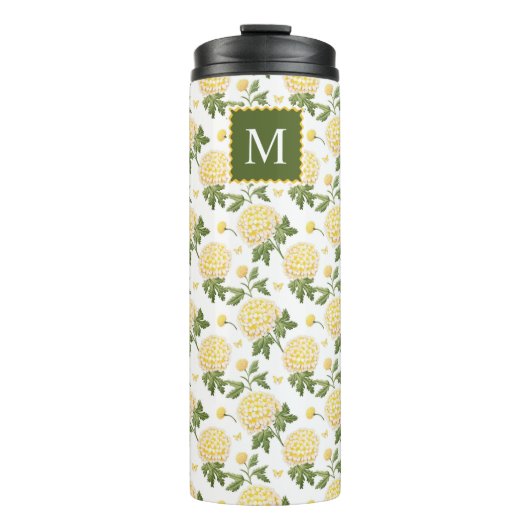 Elegant Yellow Hydragea Floral Monogram Thermosbecher (Vorderseite)