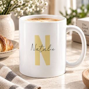 Elegant Yellow Initial Letter Simple Monogram Name Kaffeetasse