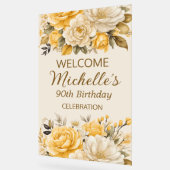 Elegant Yellow Ivory Cream Floral 90th Birthday Acrylschild (Winkel)