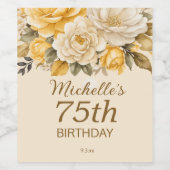 Elegant Yellow Ivory Cream Floral Birthday  Weinetikett (Einzelnes Label)