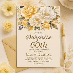 Elegant Yellow Ivory Cream Floral Überraschung 60. Einladung