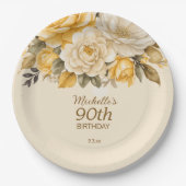 Elegant Yellow Ivory Cream Floral Überraschung 90. Pappteller (Vorderseite)