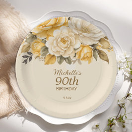 Elegant Yellow Ivory Cream Floral Überraschung 90. Pappteller