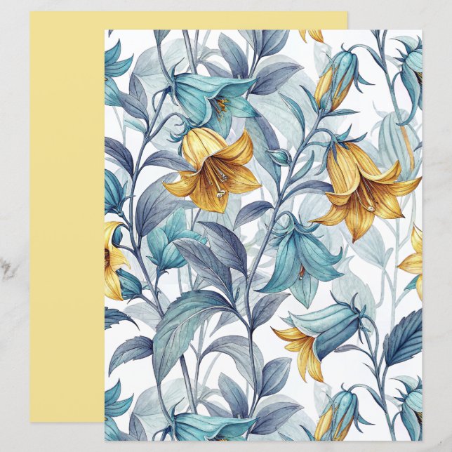 Elegant Yellow Lily Flowers Scrapbook Paper (Vorne/Hinten)
