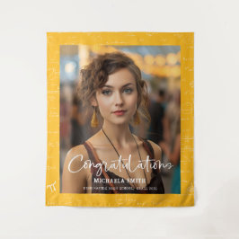 Elegant Yellow Math Congratulations Photo Graduate Wandteppich