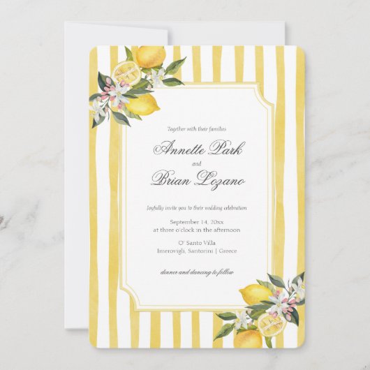 Elegant Yellow Mediterranean Lemon Wedding Feiertagskarte (Vorderseite)