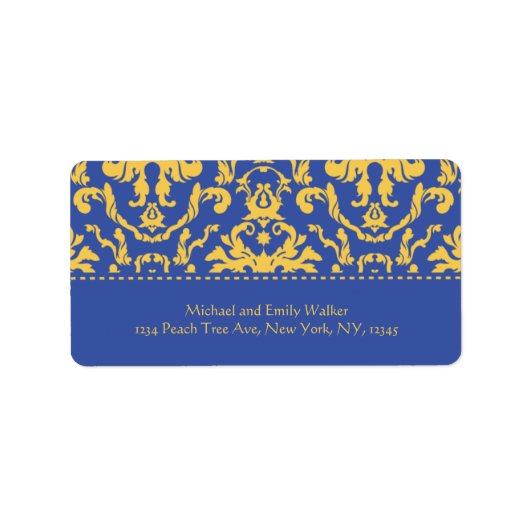 Elegant Yellow n Royal Blue Damask Address Label Adressaufkleber (Vorne)
