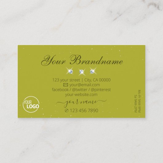 Elegant Yellow Olive Green Sparkle Jewels Logo hin Visitenkarte (Rückseite)