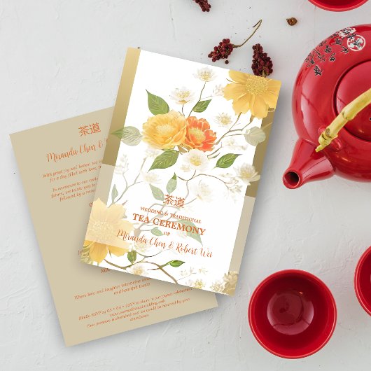 Elegant Yellow & Orange Shades Floral Chinese Tea Einladung