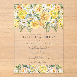 Elegant Yellow Peach & Sage Green Floral Wedding Acryleinladungen