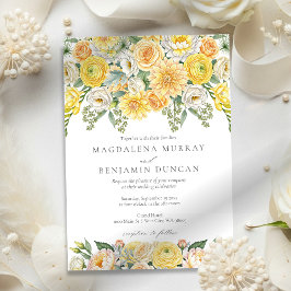 Elegant Yellow Peach & Sage Green Floral Wedding Einladung