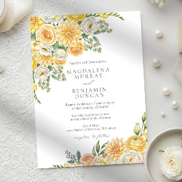 Elegant Yellow Peach & Sage Green Floral Wedding Einladung